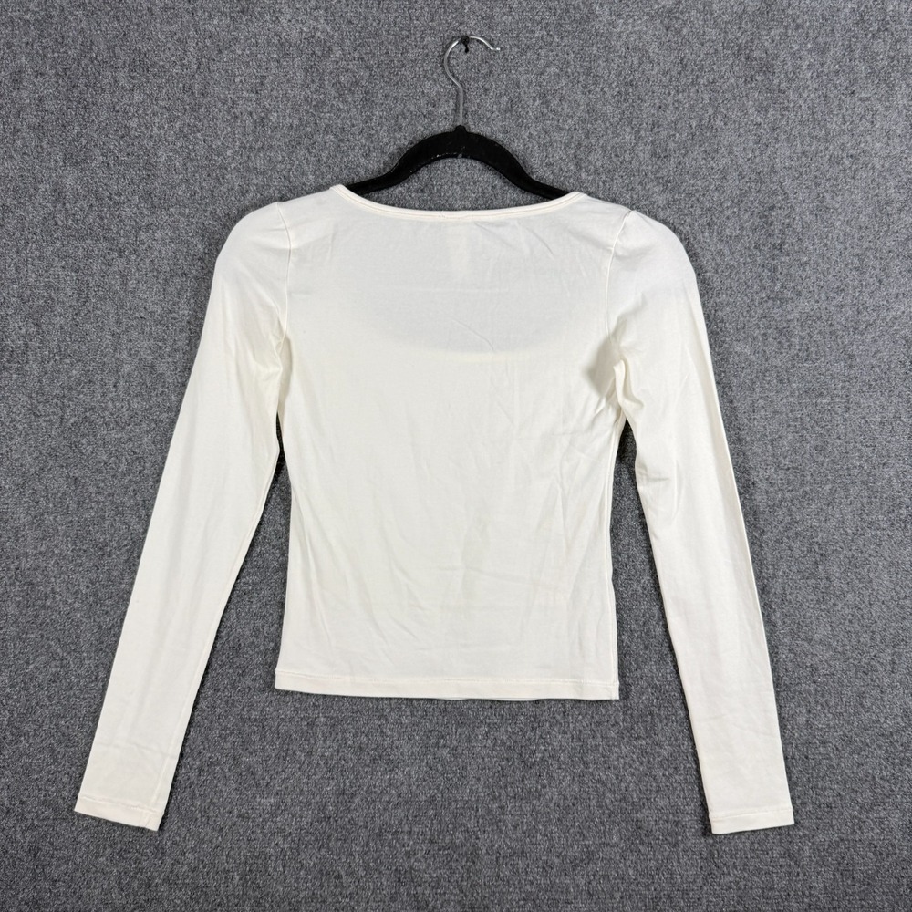SKIMS Cotton Jersey Scoop Neck Long Sleeve Tee Top Marble White Size XS - Picture 2 of 7